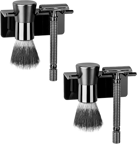 Miniatura 7 de LUEXBOX 2 soportes de plástico para maquinilla de afeitar con cubierta para pared de ducha, autoadhesivo, impermeable, para baño, compatible con