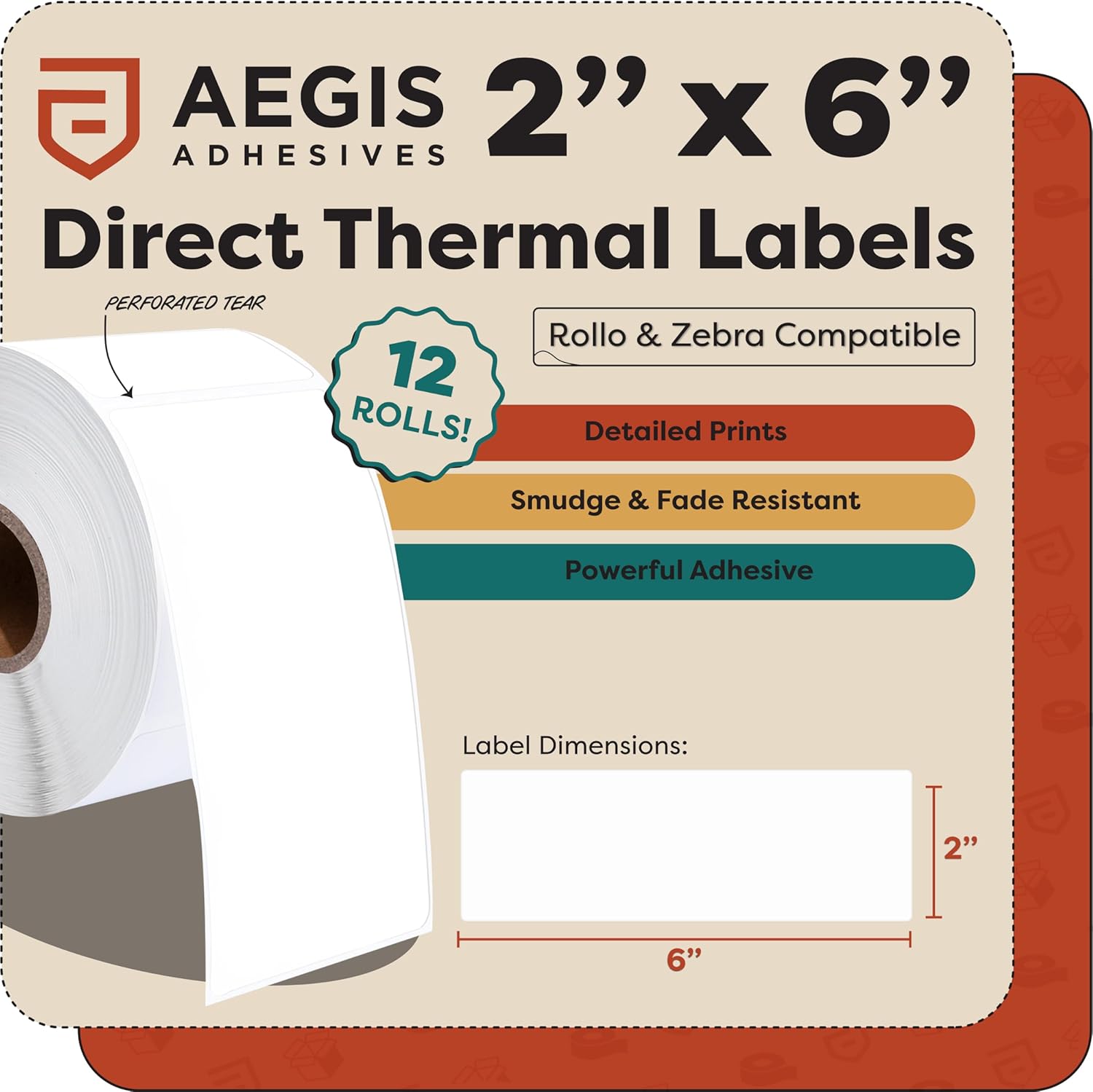 Aegis Adhesives - 2" X 6" Direct Thermal Labels (12 Rolls, 250 Labels/Roll) Compatible with Rollo, Zebra, and Other Desktop Label Printers - Image 2