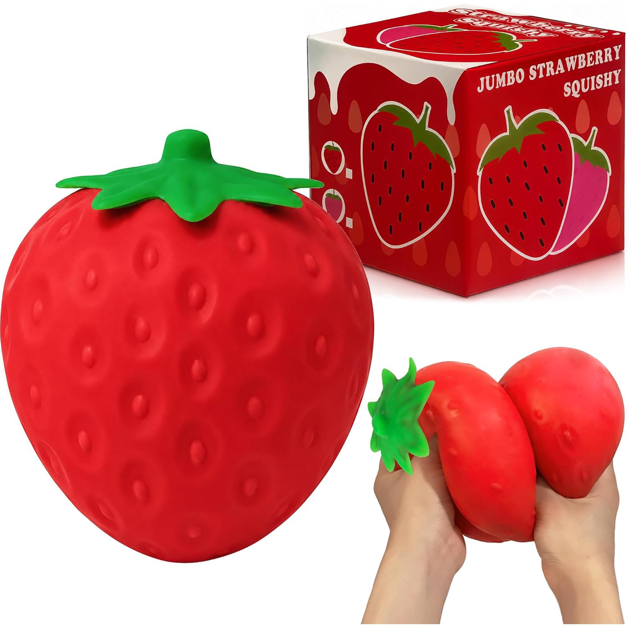 Strawberry Squishy Toy, Jumbo Strawberry Squishy Sensory Fidget Giant Slow Rising Stress Ball Squeeze Toy Fruit Realistic for Kids Adults Anxiety Relief Gift Party Favor