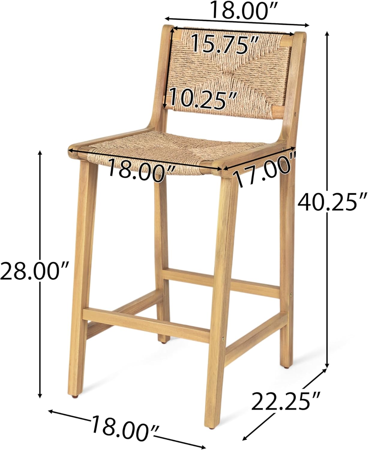 GDFStudio Outdoor Armless Barstools Set of 2, Counter Height Stools with Weather-Resistant Acacia Wood Frame & PE Wicker,Patio Bar Chairs for Garden, Deck, Balcony, Poolside, Light Teak