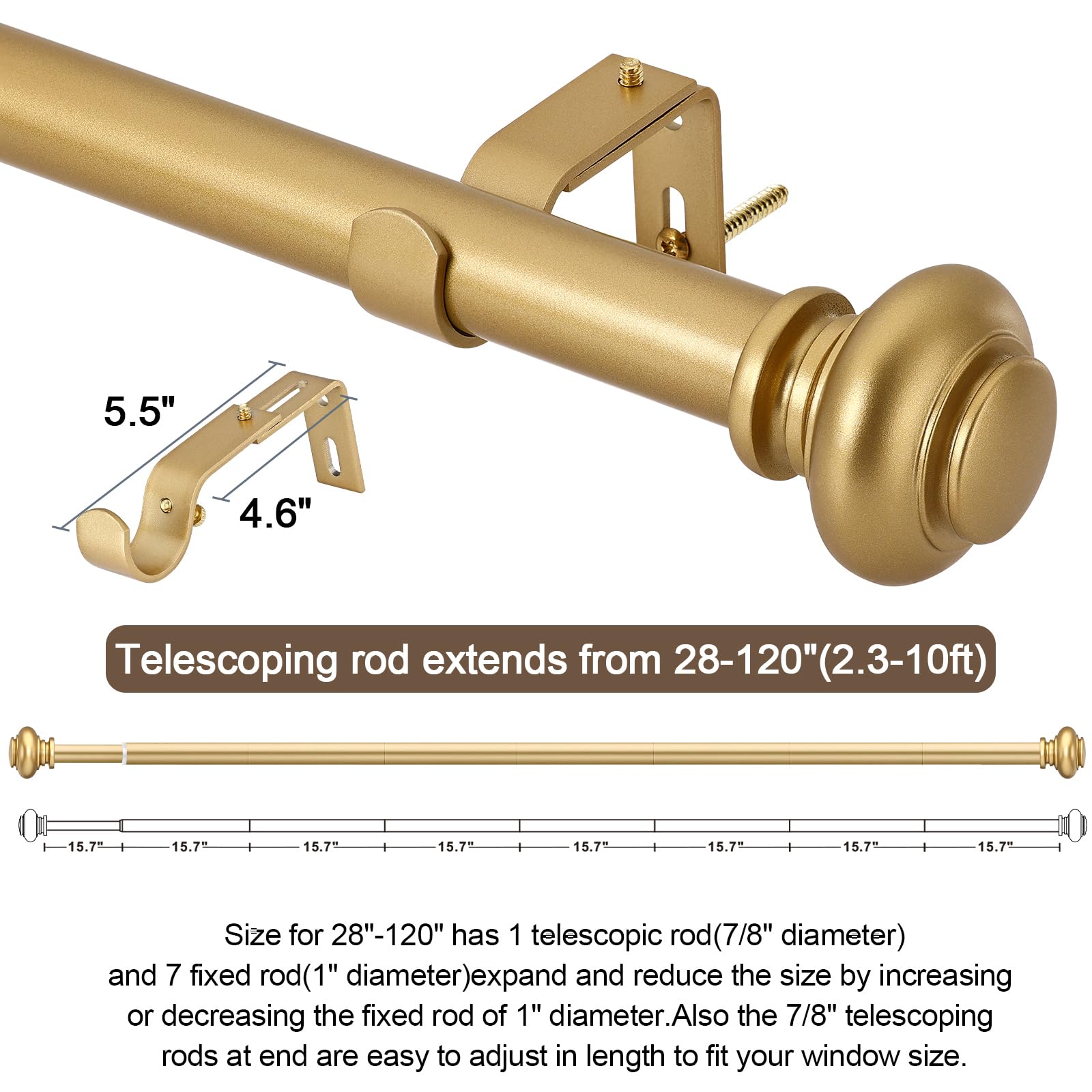Saim Gardinenstangenhalterungen – 3 Stück, Goldfarben, Für 2,5 Cm & 1,6 Cm Stangen, Verstellbar, Eisen Mit Gold-Finish