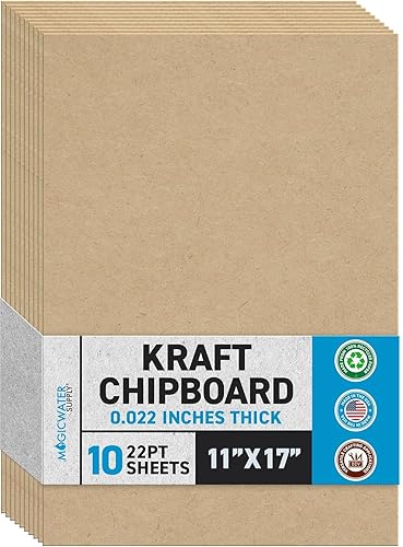 MagicWater - Hoja de aglomerado para proyectos de bricolaje, 11 x 17 pulgadas, paquete de 10 unidades, 22 puntos, cartón kraft resistente (0.022