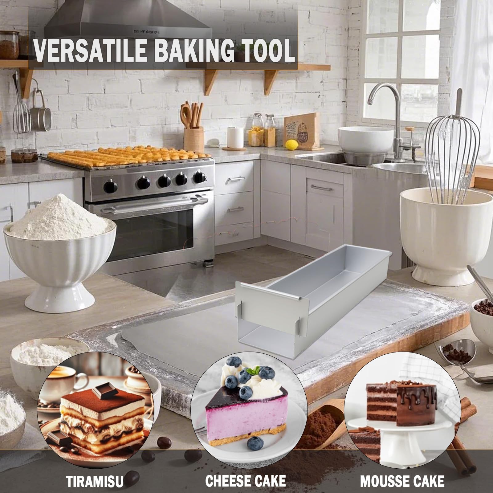 Tiramisu-Kuchenform mit Antihaftbeschichtung, Aluminiumlegierung, abnehmbare Backform für Käsekuchen, Mousse, Brownies, inklusive Acryl-Deckel und Metallspatel