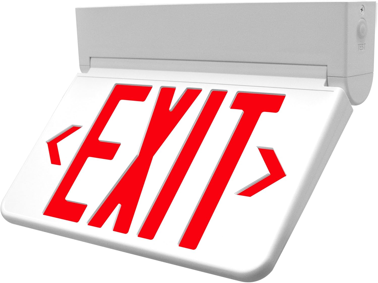 LFI Lights® Swinging LED Exit Sign with Vandal-Proof Hinged Design, UL 924 Listed, Self Testing, Red LED, White, High-Impact Housing, 120-277VAC Hardwired with Battery Backup, Optional Double Face and Knock Out Arrows, LEDSWRWST (1, White, Battery Backup)