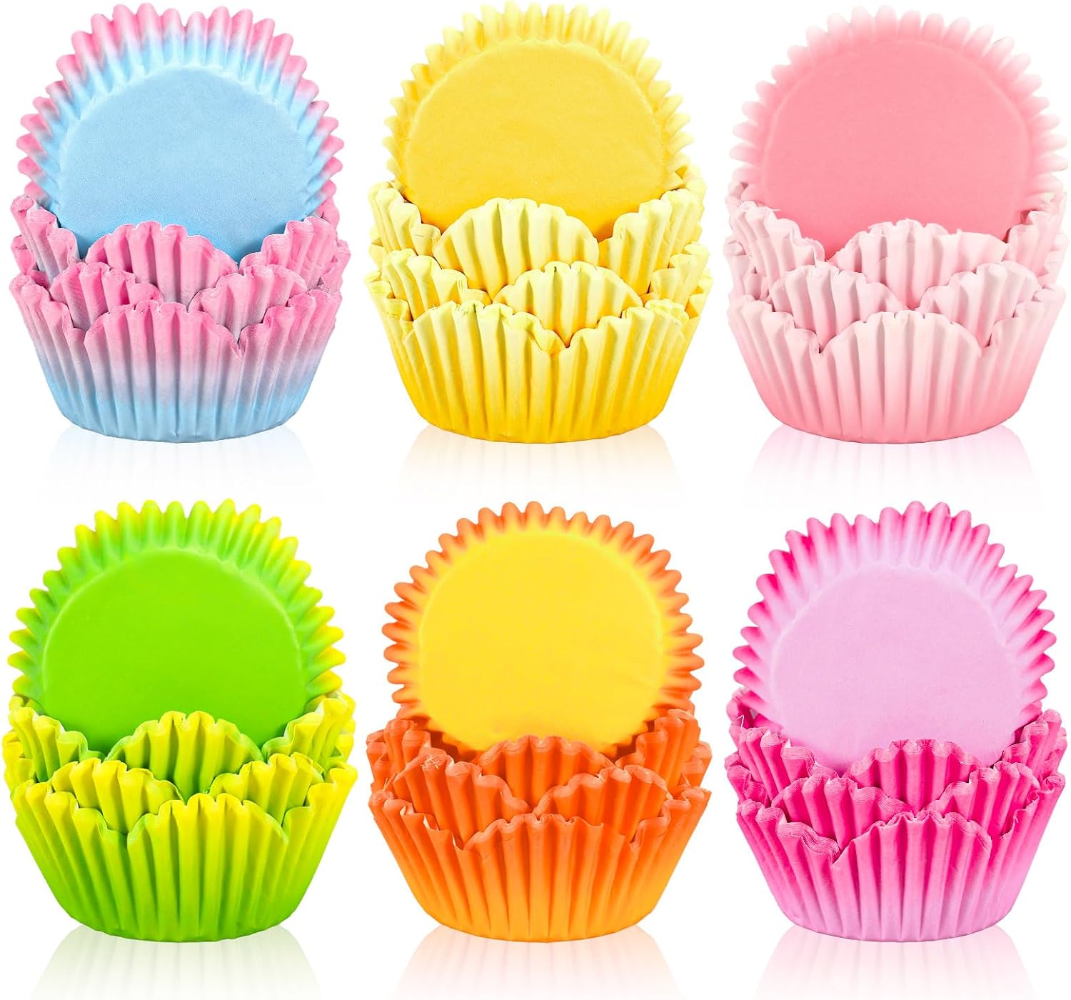 Whaline 300Pcs Pastel Color Cupcake Liners Paper Baking Cups Gradient Color Flower Muffin Cupcake Wrappers for Spring Easter Wedding Birthday Party Supplies Table Decor