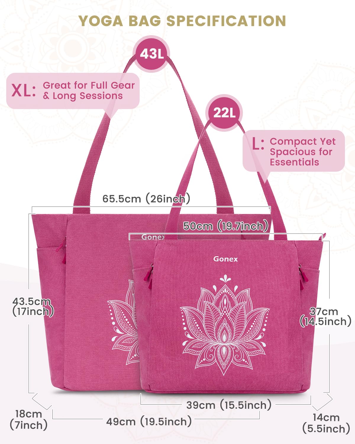 Gonex Borsa per Tappetino Yoga, con Accesso Facile e Tasche Multiple Yoga Mat Bag in Tela Impermeabile, per Donna e Uomo, Perfetta per Palestra e Pilates