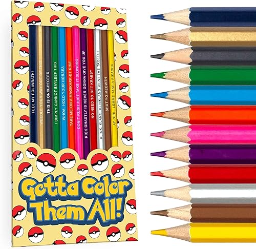 Pun Labs Lápices Gotta Color Them All Pokémon Merch  Juego de 12 lápices de parodia inspirados en Pokémon con referencias inteligentes estampadas en