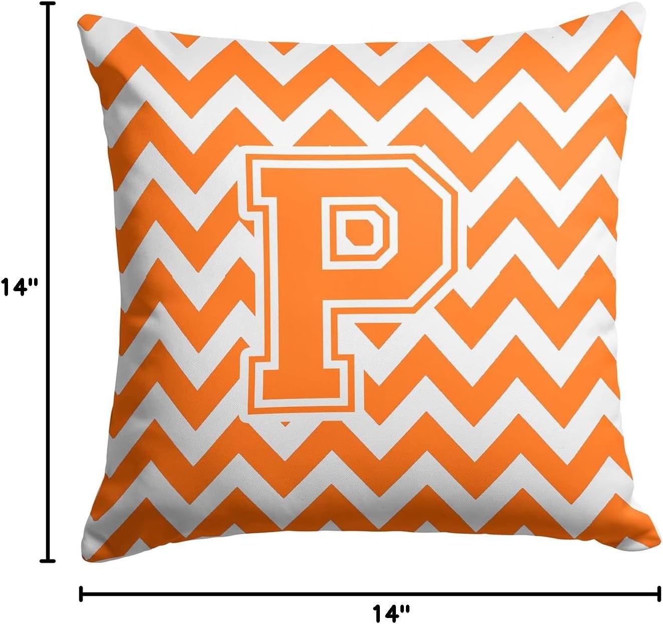 Caroline's Treasures CJ1046-PPW1414 Letter P Chevron Orange and White Fabric Decorative Pillow Machine Washable, Indoor Outdoor Decorative Pillow for Couch, Bed or Patio, 14Hx14W