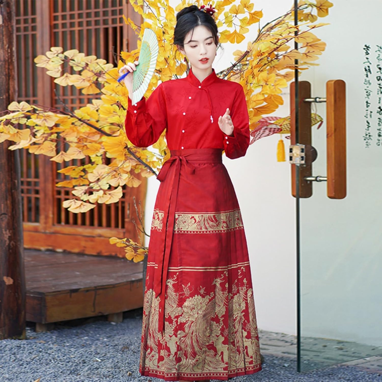 Chinese-Style Autumn/Winter Women's Set with a Shirt and Pleated Skirt (Ma Mian Skirt)