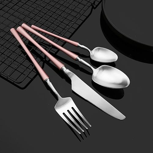 Miniatura 5 de JASHII Juego de cubiertos de acero inoxidable 304 con mango único de cocina, juego de cubiertos de 24 piezas, juego de cubiertos para fiesta,