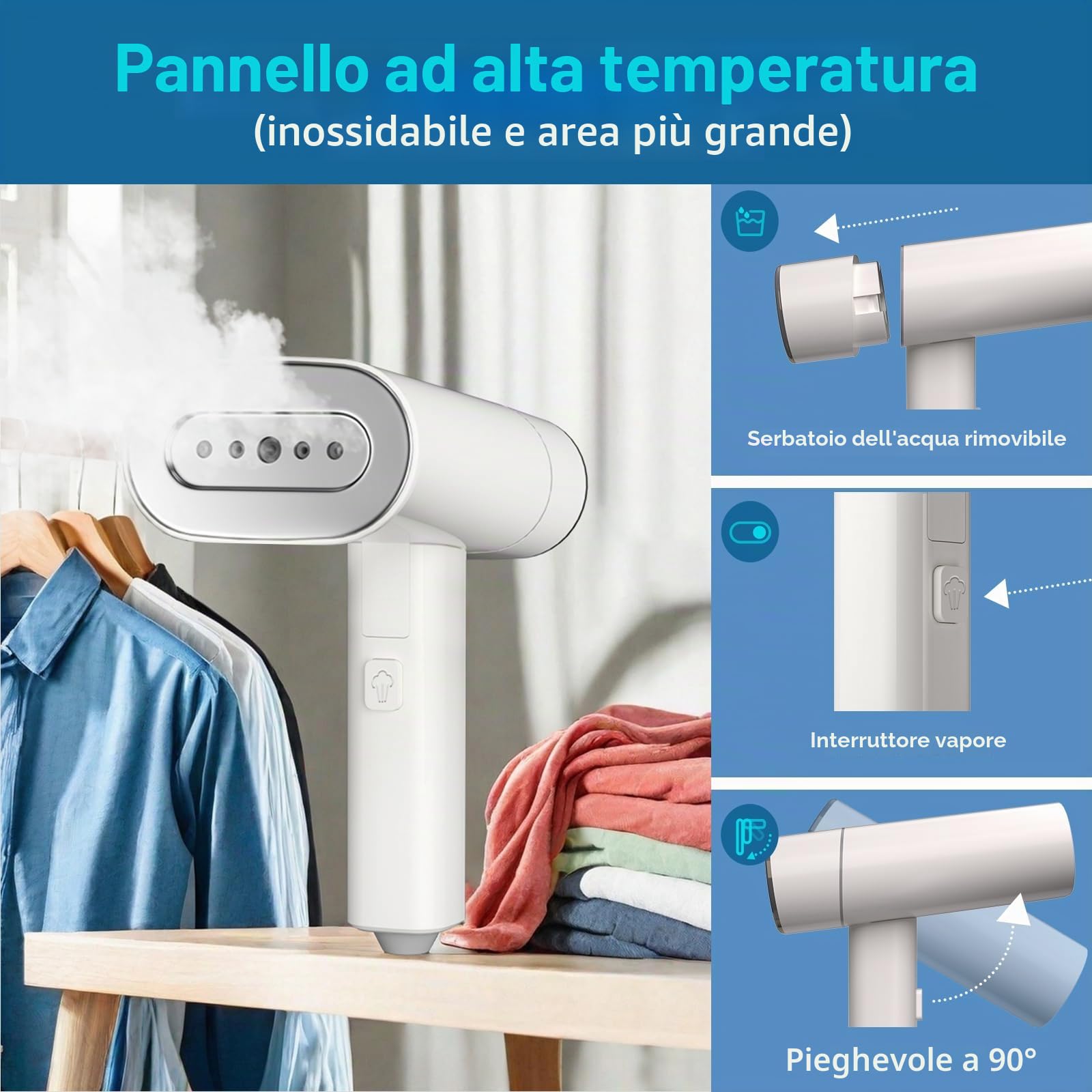 VINATO Ferro da Stiro Verticale, Vaporizzatore da 1300W con Serbatoio dell'acqua per Vapore, Ferro da Stiro a Vapore per Vestiti, Riscaldamento Rapido e Rimozione Delle Pieghe per i Vestiti