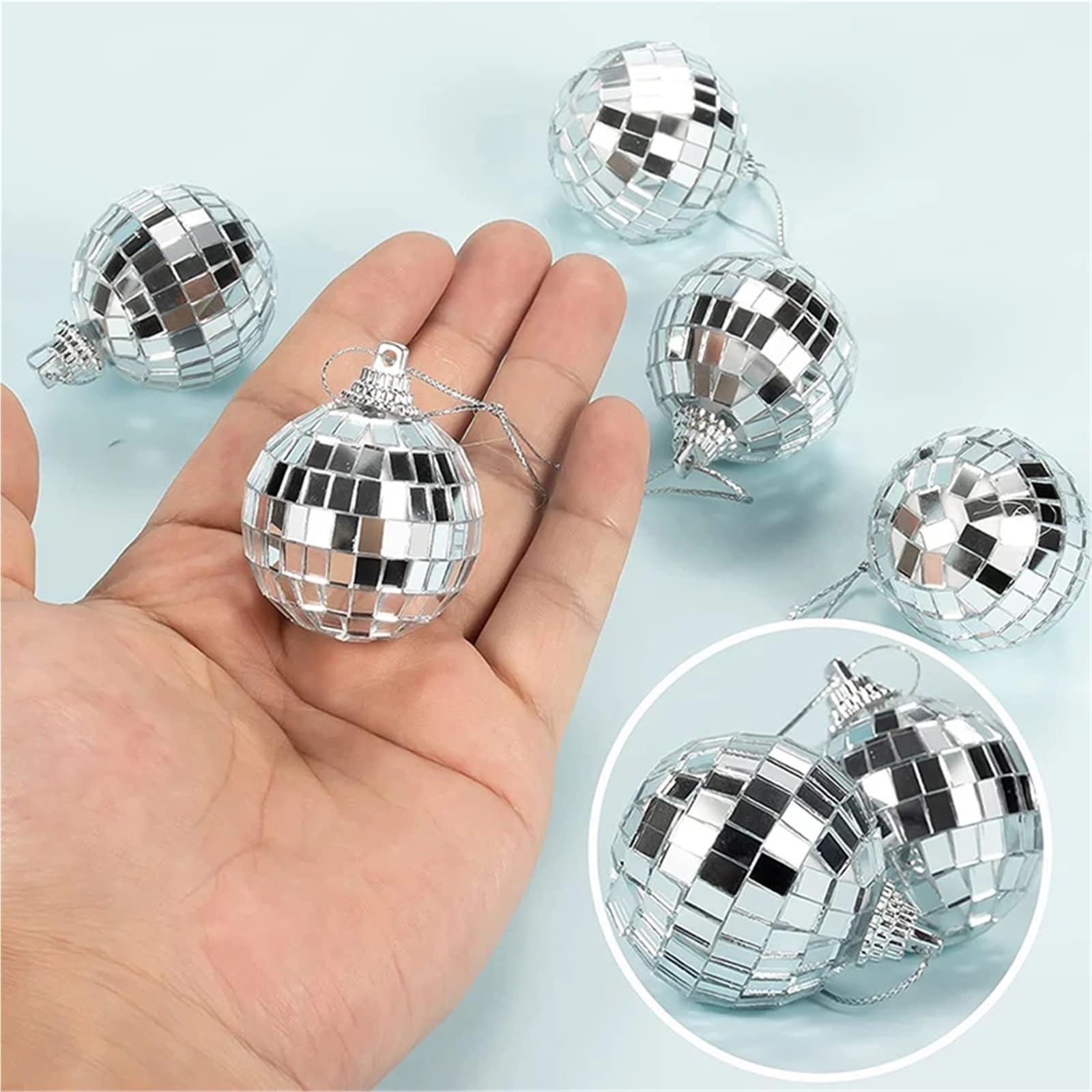 Dekoracja imprezowa lustrzanej kuli dyskotekowej, Disco Kula Lustrzana Srebrna 3-6cm 6 szt(6pcs Balls 6cm)