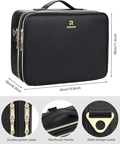 Miniatura 6 de Relavel Estuche de maquillaje grande para maquillaje, estuche de tren profesional de 16.5 pulgadas, organizador de cosméticos de viaje, soporte para