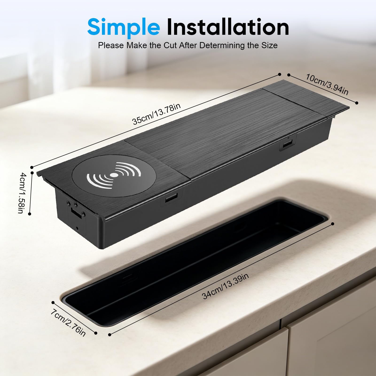 6 in 1 Einbau Steckdosenleiste mit 15W Qi & PD20W, Einbausteckdose mit USB