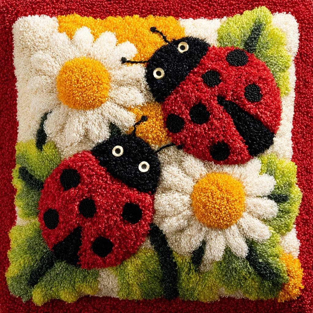 Henypt Latch Hook Cushion Kits for Beginners Flowers and Ladybugs