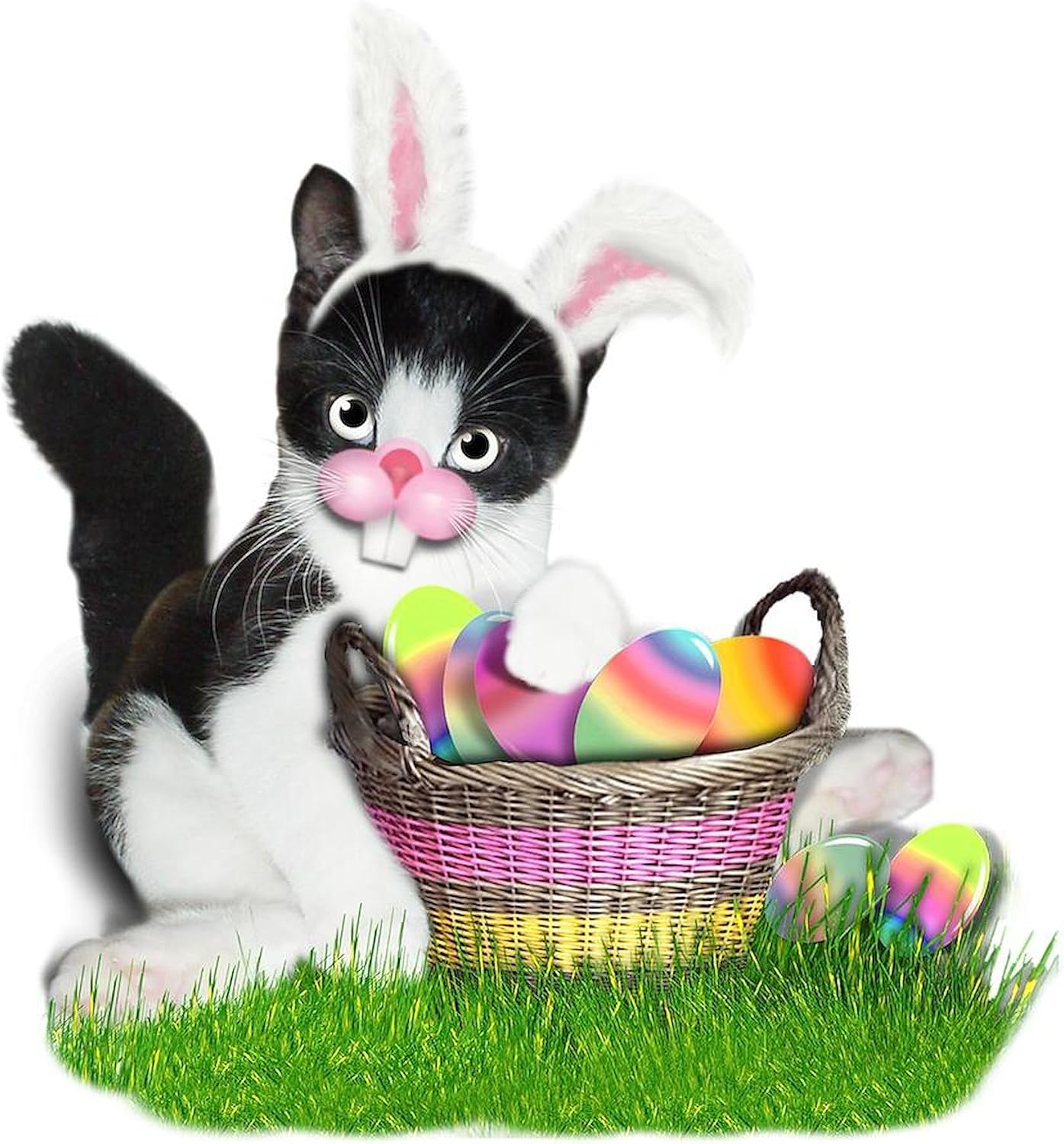 CafePress Easter Kitten with Basket of Colored Egg Tea Towel