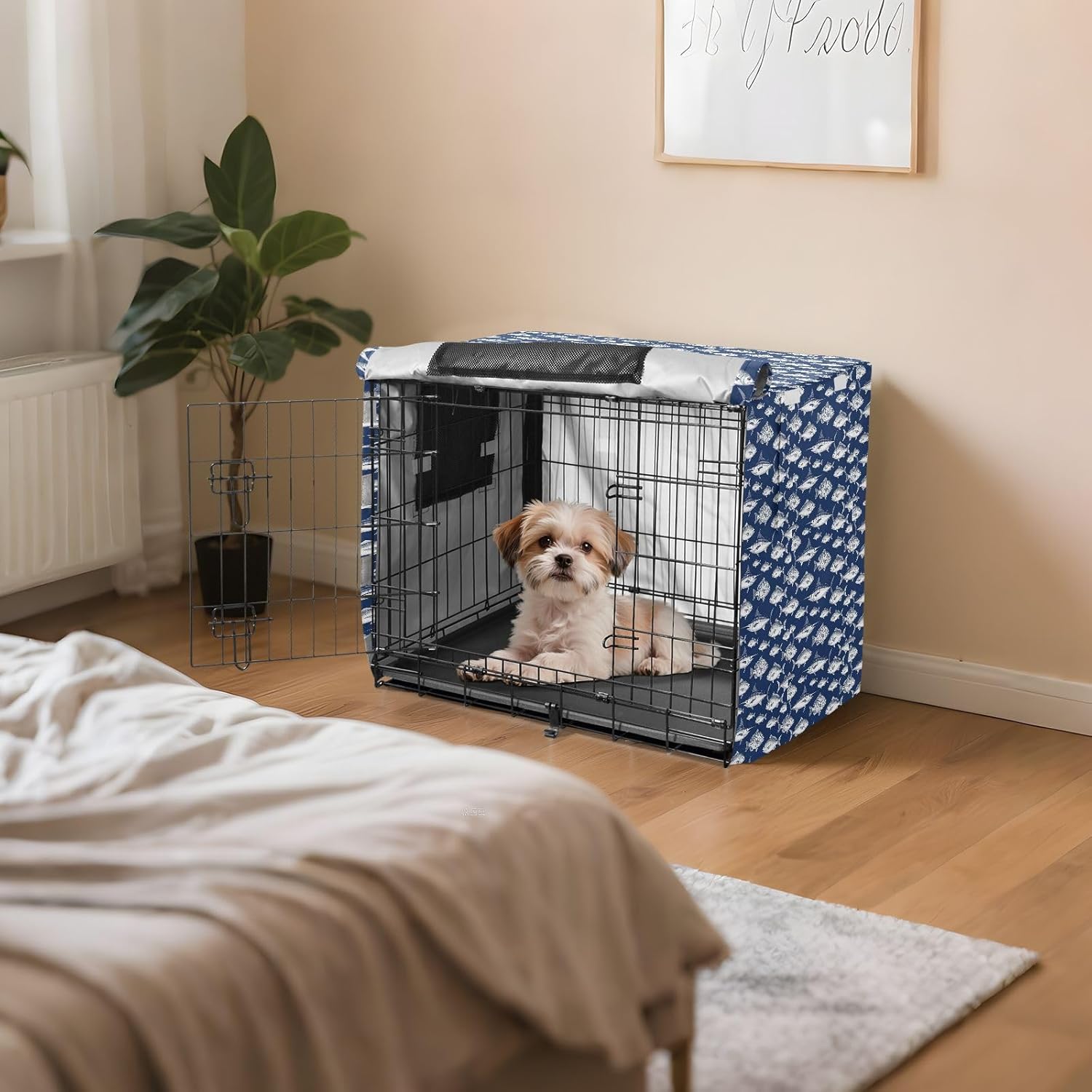 Deep Blue Marine Fishes Crate Covers for Dogs Kennel Covers for Puppy Roller Shades 42 Inch