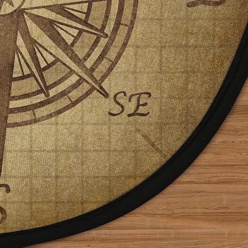 Miniatura 4 de Compass Rose - Alfombra redonda retro con patrón vintage, antideslizante, para dormitorio, sala de estar, estudio al aire libre, alfombra de juego,