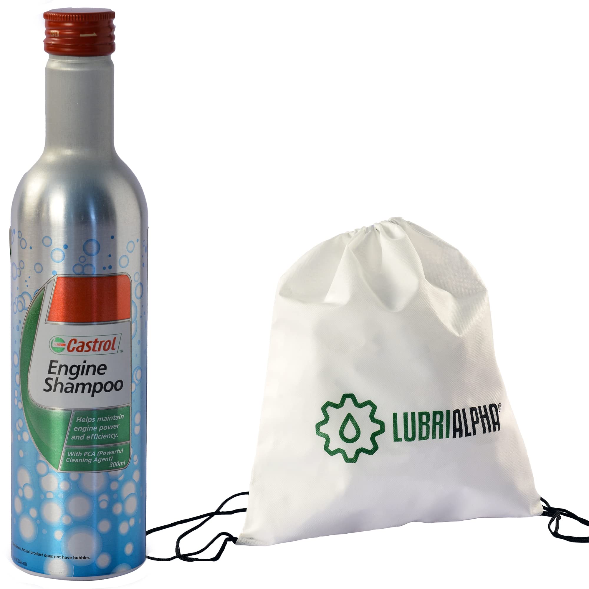 LUBRIALPHA Additivo pulitore detergente Prima del Cambio Olio Motore Auto e Moto Castrol Engine Shampoo con Borsa Multiuso conf. 3pz x 300ml