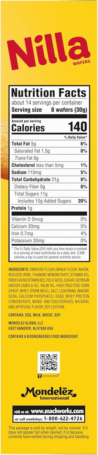 Nilla Wafers Cookies, Vanilla Wafers, Family Size, 425 ml