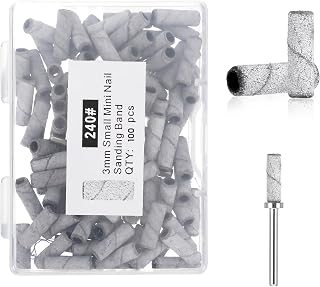 100 Pcs Mini Sanding Bands for Nail Drill and 1 Pcs Mandrel Bit for Most Nail Drill Bits, 240 Grit Sanding Bands for Acrylic Nails Gel Removing Shaping Professional Manicures and Pedicure Grey
