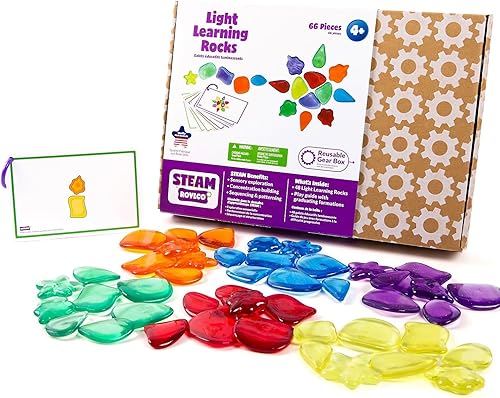 Roylco - Rocas de aprendizaje de luz STEAM - Recursos de aprendizaje de 6 colores para niños - Colección de la naturaleza para el aprendizaje