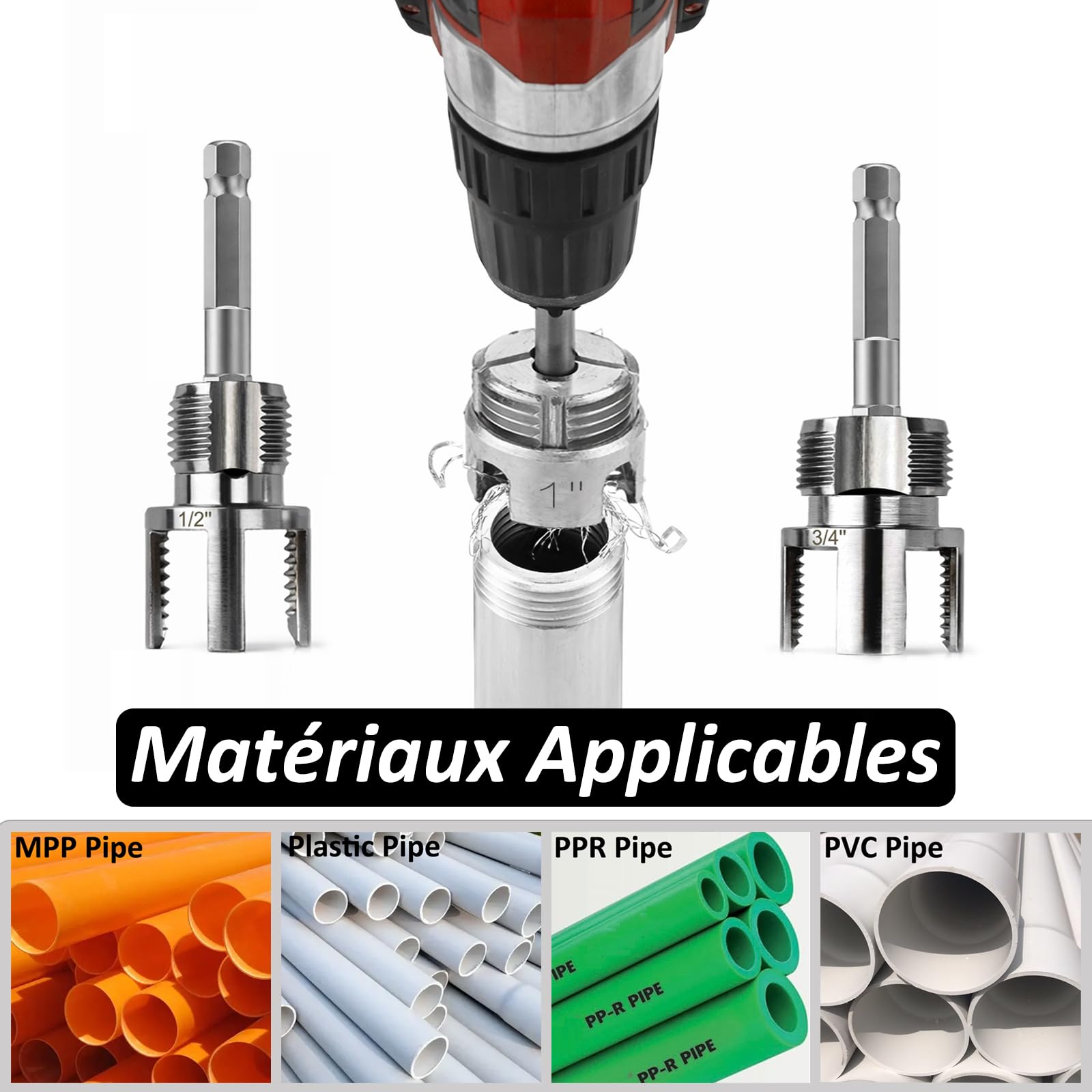 Set di 3 filettatrici in PVC 1/2" 3/4" 1" NPT trapano filettato doppia funzione