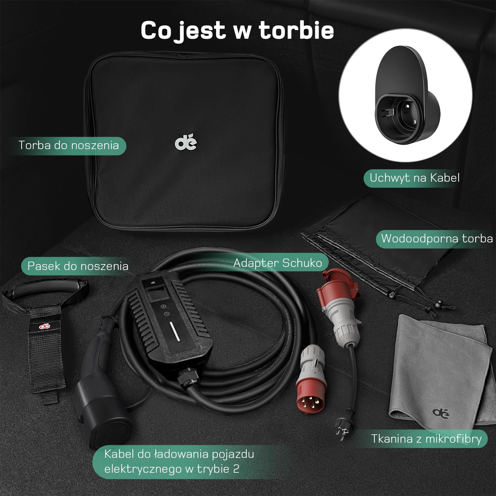 Mobilny Wallbox 11 kW [12 m 3-fazowy 6-16 A] dé kabel do ładowania CEE 16 A na typ 2 z regulowaną mocą ładowania do przenośnej stacji ładującej EV do samochodów elektrycznych i hybrydowych Plug-in