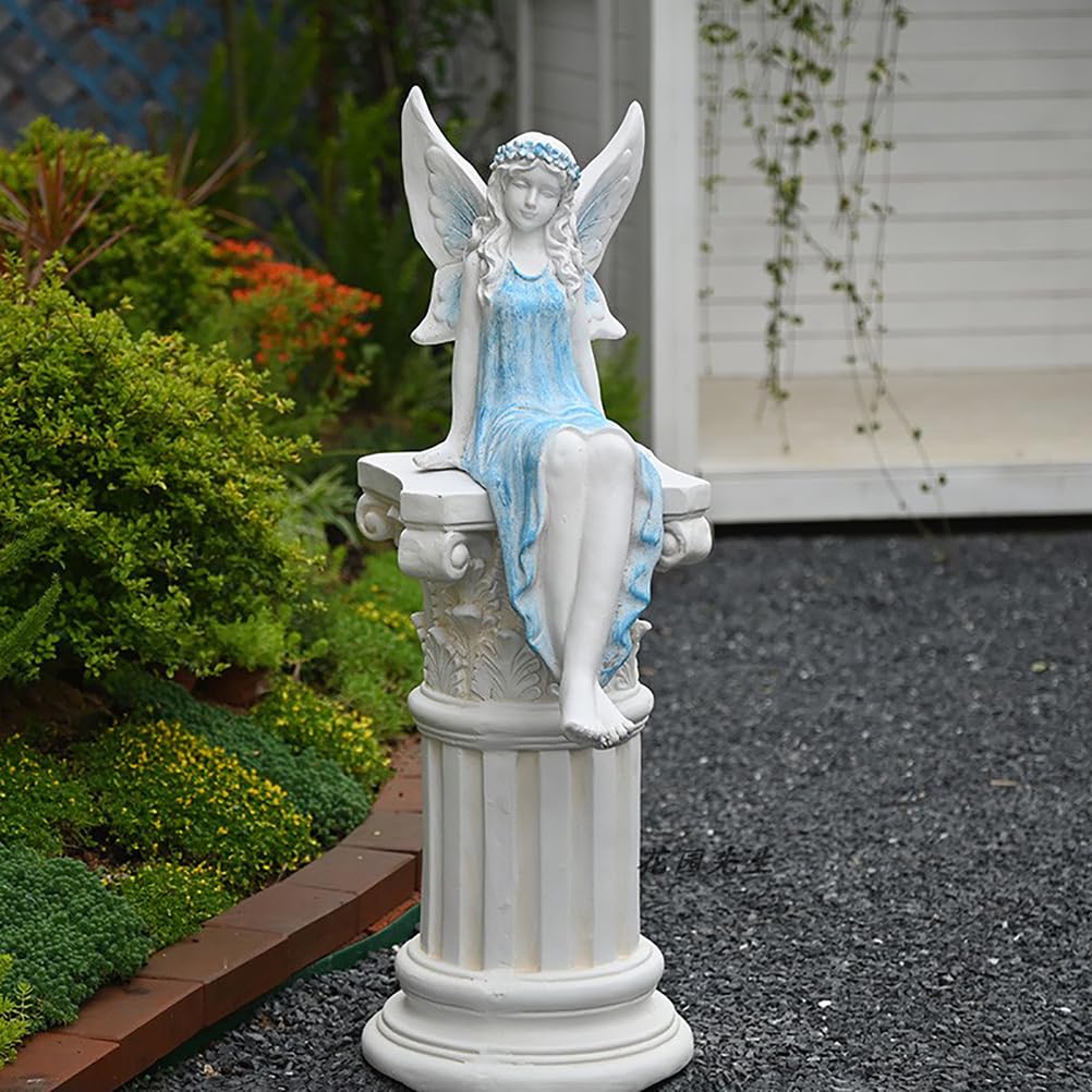 Elfen Gartenfiguren 62 cm / 3.2 kg Europäischer Stil Gartendeko für draußen wetterfest Große Feen Statue Teichdeko Geschenke für Gartenliebhaber,Magnesiumoxid,Blau