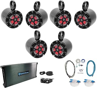 Rockville (6) RKL65MBW 6.5" Marine Boat Wakeboard Tower Speakers w/LED+Amplifier
