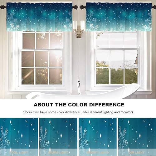 Miniatura 6 de Cenefas de cocina de copos de nieve de invierno para ventanas, cenefas opacas de copos de nieve de Navidad azul turquesa, cortinas de poliéster