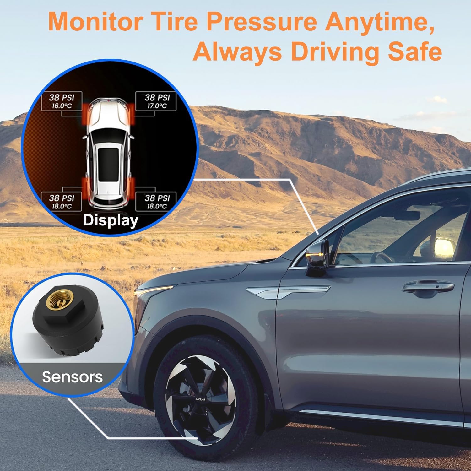 TPMS Sensor GM Tire Pressure Monitoring Sensor for Chevy Buick Cadillac Silverado GMC, 4PCS Gen 2 TPMS Sensors with 1 TPMS relearn Tool, Friendly Installation