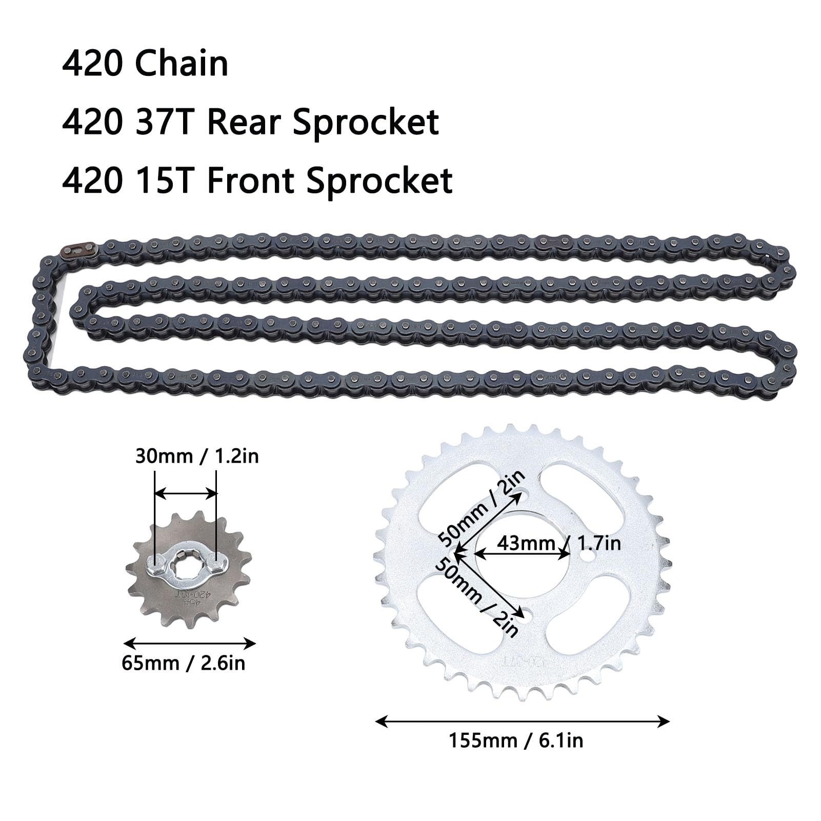 Kit de Pignon de Chaîne 420 15T 37T, Ensemble Complet de Chaîne Avant et Arrière pour Pit Pro Trail Dirt Pocket ATV Quad Bike