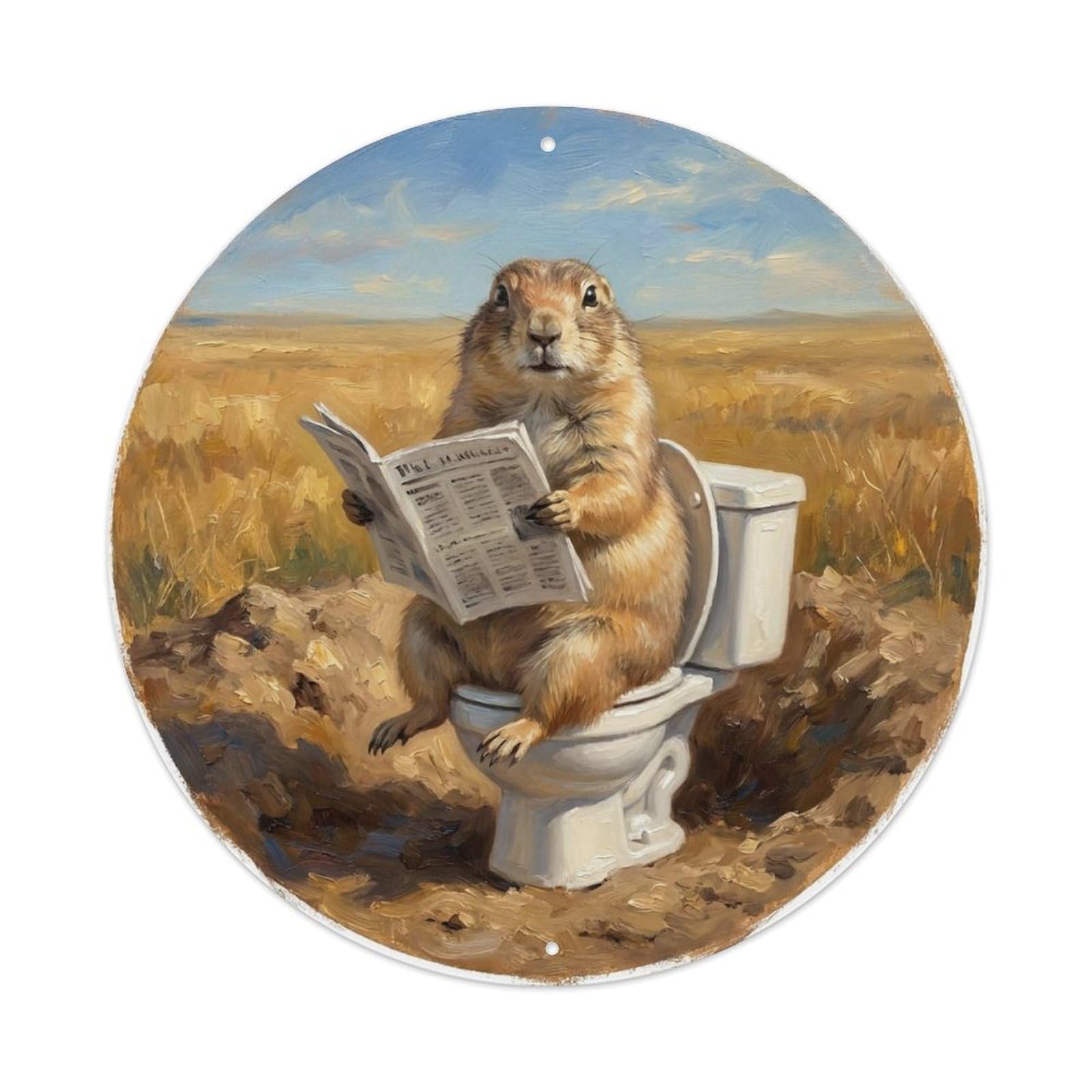 Prairie Dog On Toilet Humorous Bathroom Burrow Mound Reads Metal Tin Sign