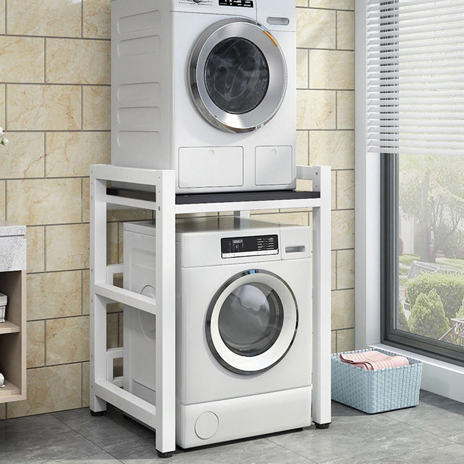 Meuble étagère de WC blanc pour salle de bain et buanderie