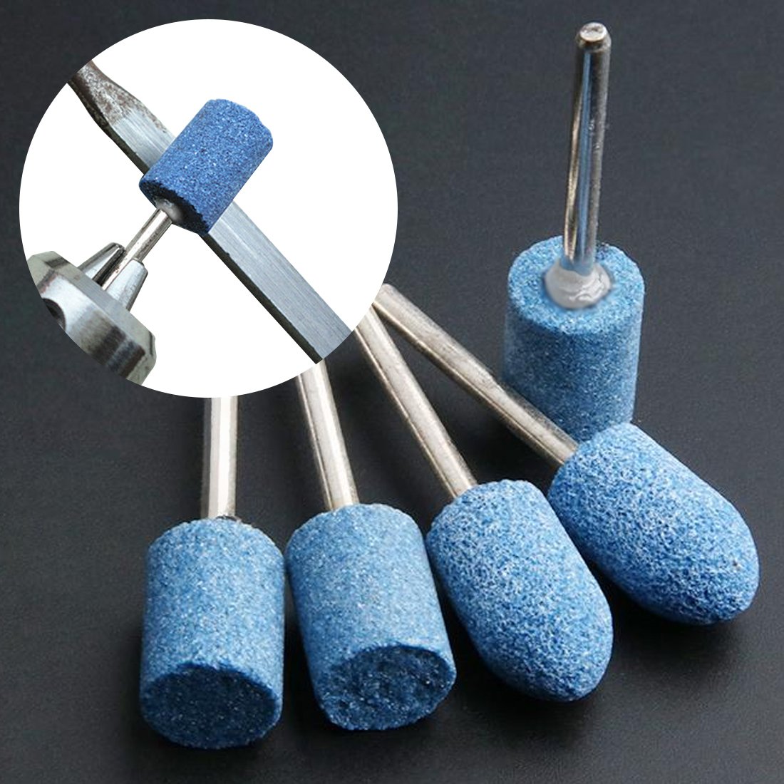 Lot de 100 points de meulage abrasifs, accessoires rotatifs en pierre avec tige de 3 mm pour polissage et ébavurage (type à pointe ogive de 6 mm)