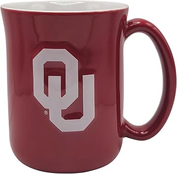 Boelter Brands NCAA Large 15oz Sculpted Cafe Mug with Raised Logo and Inner Color Oklahoma Sooners