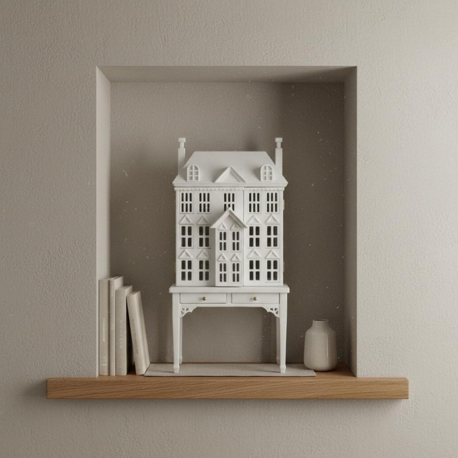 Miniatura Casa Delle Bambole Credenza Mobile Armadio Scaffale Silhouette Casa Dettagli Finestre E Tetto Adatto per Collezionisti E Arredo Interni Casa Bambole, Bianco