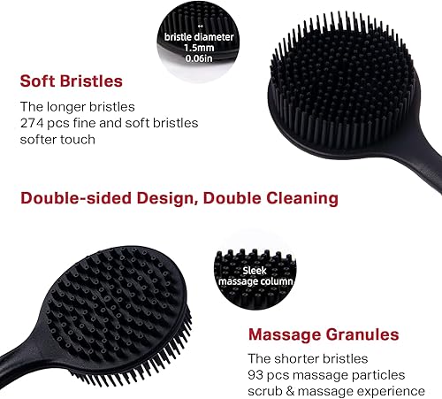 Miniatura 4 de ADAGIO Cepillo de silicona para la parte trasera de la ducha, el baño, cepillo corporal con mango largo, cepillo de ducha súper espumante, limpiador