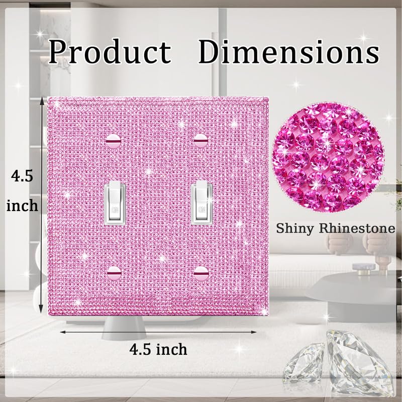 Image of Shiny Pink Rhinestones Wall Plate Cover Double Toggle Light Switch Cover Pink Rhinestones Outlet Covers Wall Plate 2 Gang Decorative