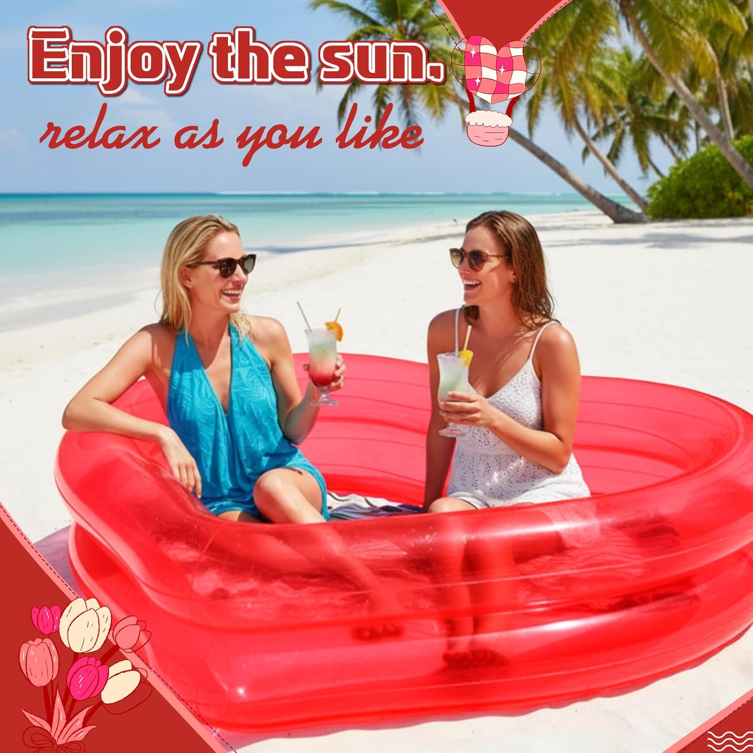 Skylety Giant Heart Inflatable Swimming Pool, Year-Round Fun for Ball Pits, Fits 2-3 Adults with Patches, Swimming Pools, a Summer Pool Party and The Beach Date Night(Red)