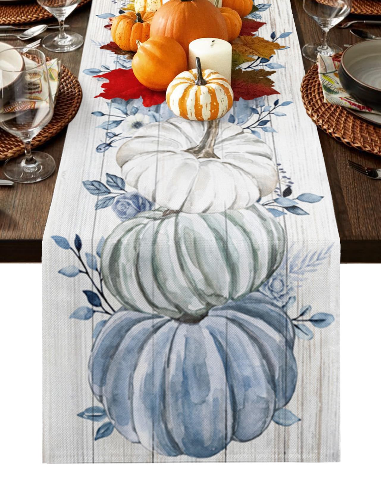 Fall Table Runner 13x36 Inch - Football Pumpkin Seasonal Autumn Thanksgiving Home Decor