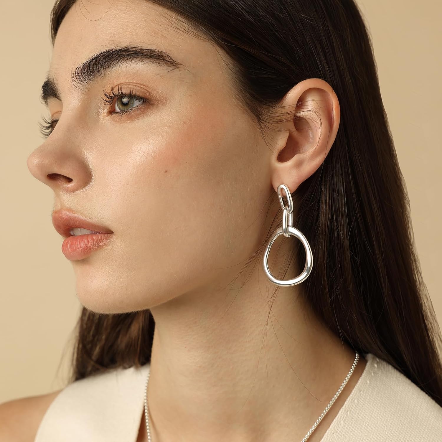 CoBi Dangle Hoop Earrings for Women, Paperclip Earrings 18K Gold & Silver Plated 5mm Hypoallergenic Chain Link Drop Dangle Hoops Trendy | Statement Earrings | Jewelry Gifts - Image 7