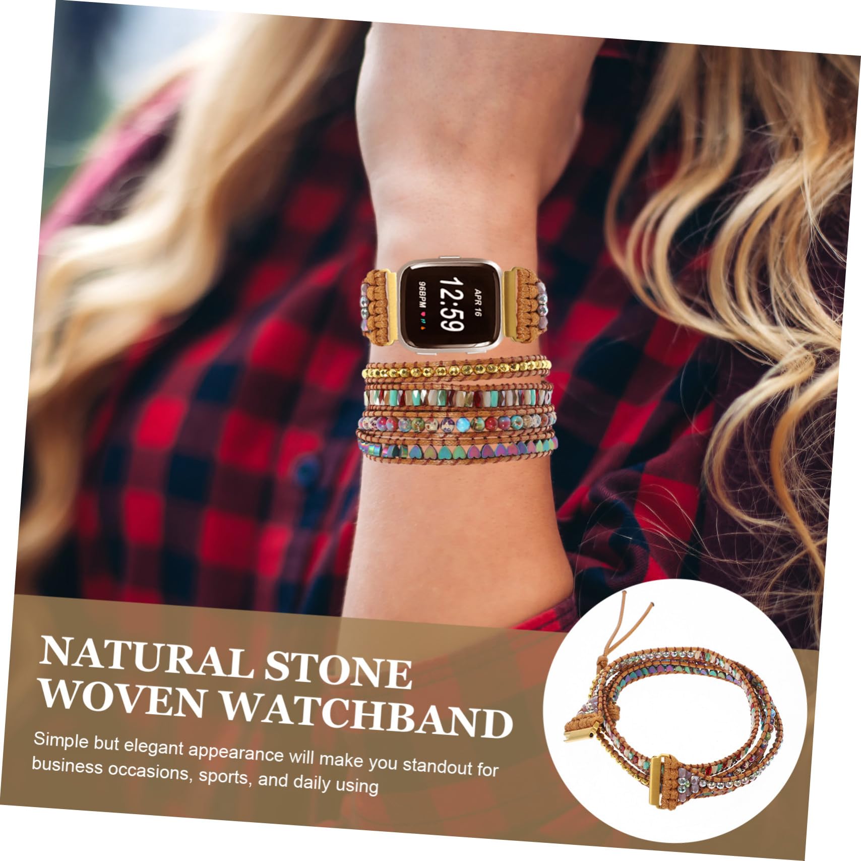 2 Piezas Correa Reloj Grande con Cuentas de Cristal Natural Diseño Corazón Pulsera Ligera Cómoda y Duradera para Mujer
