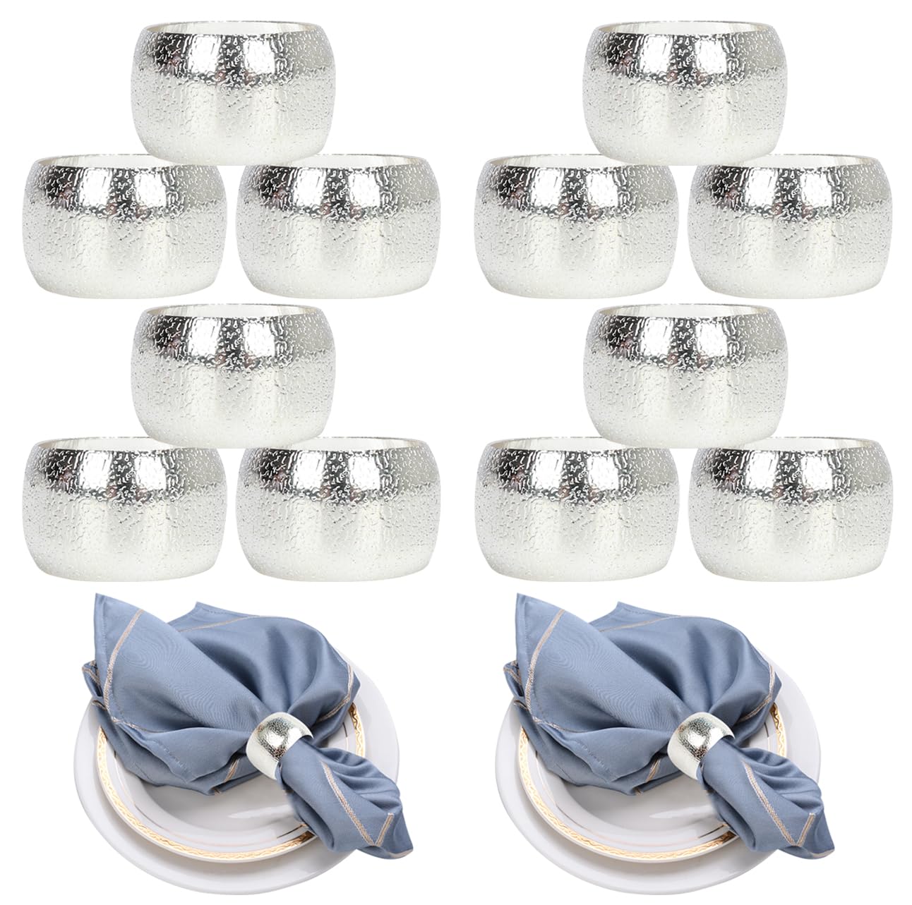 Rond de serviette perle uni en métal argenté | Ronds de serviette