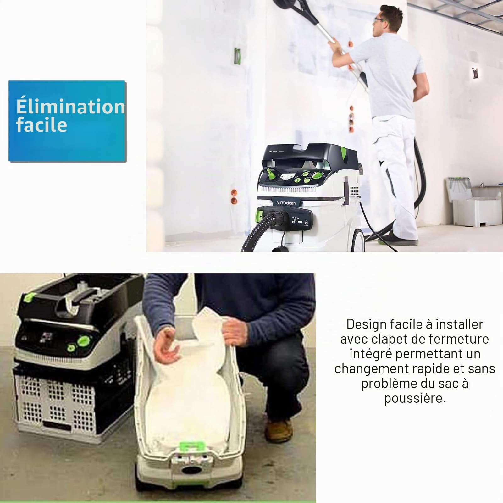 Lot de 8 sacs d'aspirateur pour Festool CT 36 / CTM 36 E/CTL 36 E CLEANTEC Series, grande capacité, sacs filtrants de rechange pour aspirateur SC FIS-CT 36