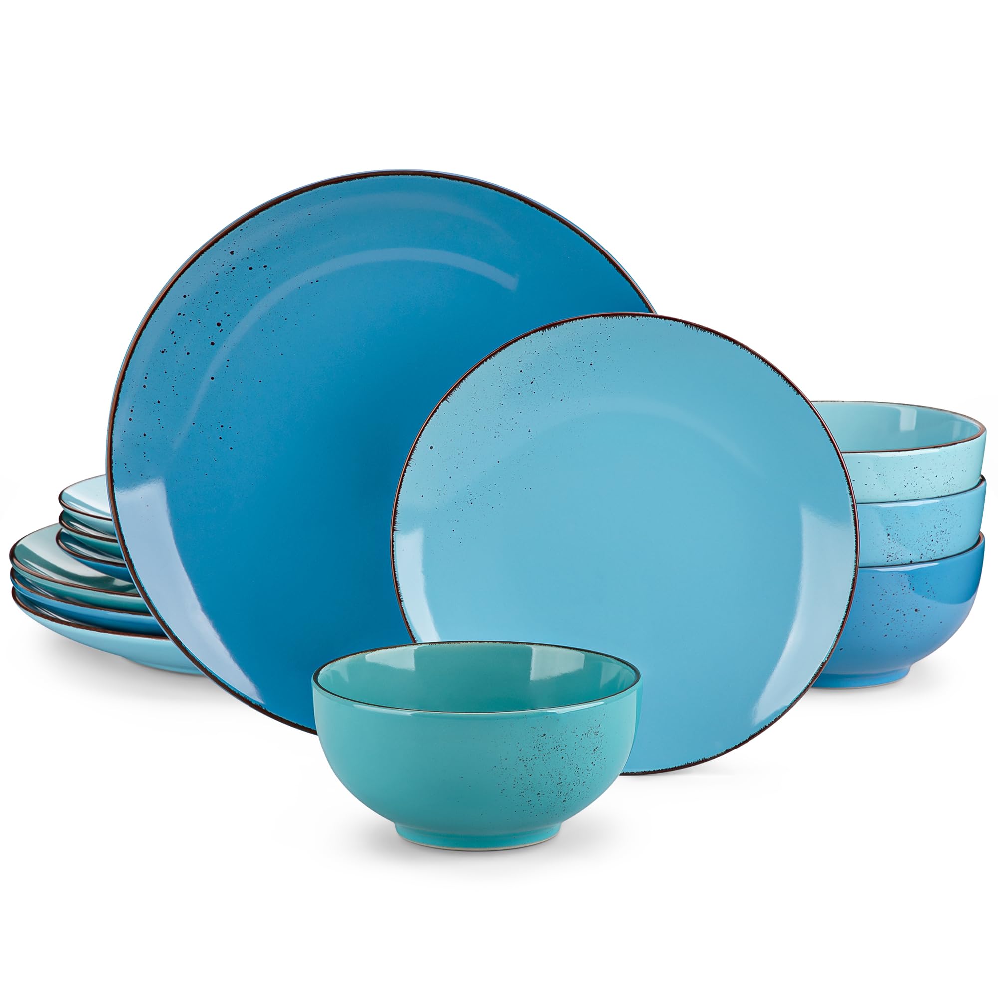 vancassoNavia Dinnerware Sets, Stoneware Plates and Bowls Sets, Dinner Salad Dessert Plates and Cereal Bowls Set, Dishes Set for 4, Spray Spot Patterned,Multi-Blue