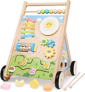 Wooden Baby Walker with Wheels, Montessori Baby Push Walker for Babies 6-12 Months, Baby