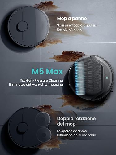 Lefant M5 Max Robot Aspirateur Laveur Rouleau 25000Pa 100% Anti-Enroulement | Roller 20 cm Zéro Enchevêtrement, Lavage du Rouleau à 80 °C avec Séchage Air Froid, Navigation dToF + PSD 2.0, Alexa/App - 7
