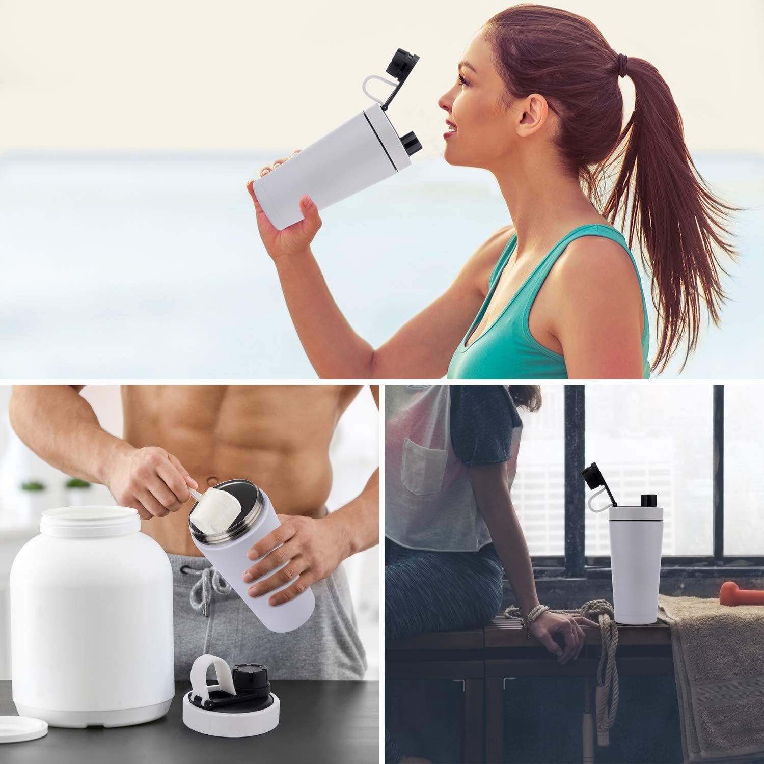 Stainless Steel Protein Shaker Bottle Insulated Keeps Hot/Cold Dishwasher Safe/Double Wall/Odor Resistant/Sweatproof/Leakproof/Durable 20 oz (White)…